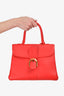 Delvaux Red Leather Brillant Top Handle MM with Strap