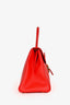 Delvaux Red Leather Brillant Top Handle MM with Strap