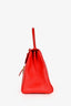 Delvaux Red Leather Brillant Top Handle MM with Strap