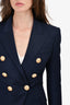Balmain Navy Wool Double Breasted Blazer Size 36