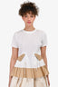 Sacai White/Beige Pleated Short Sleeve Toggle Drawstring Detail Top Size 2
