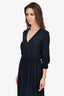 James Perse Navy Silk Cinch Waist V-Neck Midi Dress Size 1