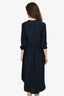 James Perse Navy Silk Cinch Waist V-Neck Midi Dress Size 1