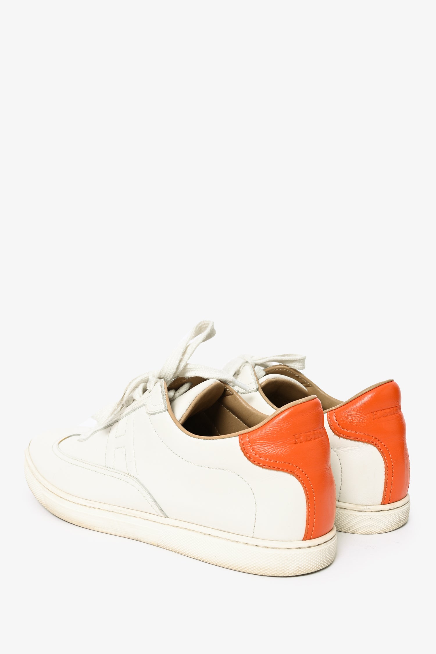 Hermès White/Orange Leather Quicker Sneakers Size 38 – Mine & Yours
