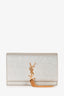 Saint Laurent Gold Metallic Leather Logo Wallet On Chain