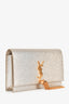 Saint Laurent Gold Metallic Leather Logo Wallet On Chain