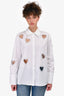 Alice + Olivia White Embellished Heart Cut-Out Button Down Top Size M
