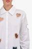 Alice + Olivia White Embellished Heart Cut-Out Button Down Top Size M