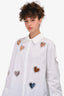 Alice + Olivia White Embellished Heart Cut-Out Button Down Top Size M