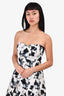 Carolina Herrera Black/White Floral Printed Strapless Mini Dress Size 6