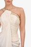 Michael Casey Cream Silk Gold Embellished One Shoulder Gown Est. Size XS