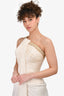 Michael Casey Cream Silk Gold Embellished One Shoulder Gown Est. Size XS