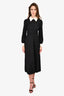 Saint Laurent Black/White Sequin Button-Up Collared Midi Dress Size 38