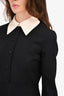Saint Laurent Black/White Sequin Button-Up Collared Midi Dress Size 38