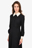 Saint Laurent Black/White Sequin Button-Up Collared Midi Dress Size 38