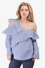 Self-Portrait Blue/White Stripped Ruffle Cold Shoulder Blouse Size 6 US
