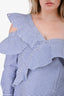 Self-Portrait Blue/White Stripped Ruffle Cold Shoulder Blouse Size 6 US