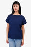 Issey Miyake Navy Blue Knit Short Sleeve Sheer Top Size 2