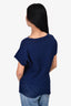 Issey Miyake Navy Blue Knit Short Sleeve Sheer Top Size 2