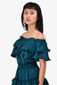 Misa Green Off The Shoulder Ruffle Grommet Detail Dress Size XS