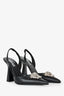 Versace Black Leather Silver Toned Medusa Pointed Toe Heels Size 37