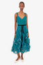 Marchesa Notte Blue/Black Tulle Ruffle Belted Midi Dress Size 4