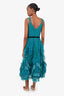 Marchesa Notte Blue/Black Tulle Ruffle Belted Midi Dress Size 4
