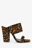 Saint Laurent Leopard Print Calf Hair Square Toe 'Oak 100' Mules Size 38