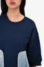 Harvey Faircloth Blue Denim Detail Crewneck Sweater Size M