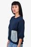 Harvey Faircloth Blue Denim Detail Crewneck Sweater Size M