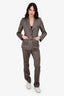 Yves Saint Laurent Grey Wool Padded Shoulder Blazer + Pants Set Size 42