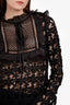 Self-Portrait Black Guipure Lace Ruffle Trim Detail Sheer Adeline Top Size 4