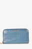 Miu Miu Blue Leather Croc Embossed Zip Wallet (As Is)