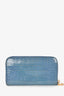 Miu Miu Blue Leather Croc Embossed Zip Wallet (As Is)