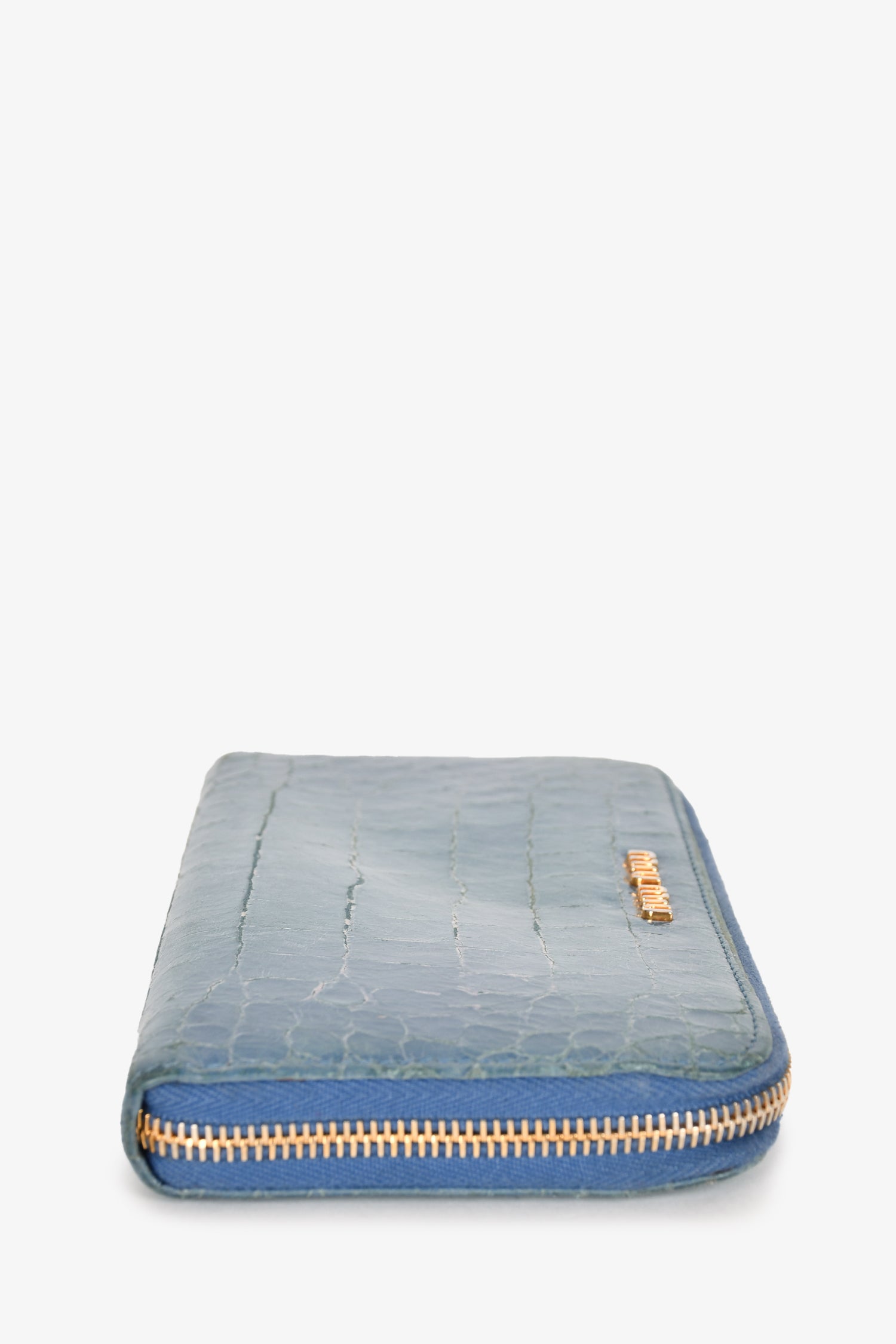 Miu Miu Blue Leather Croc Embossed Zip Wallet (As Is) – Mine & Yours