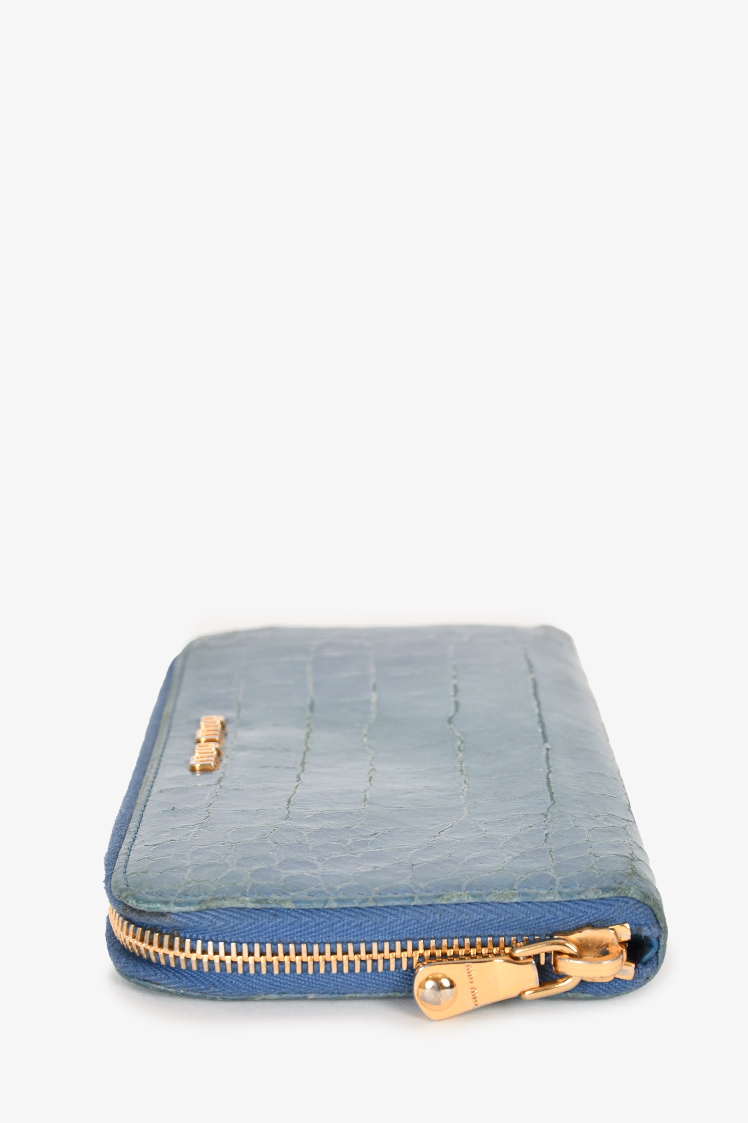 Miu Miu Blue Leather Croc Embossed Zip Wallet (As Is) – Mine & Yours