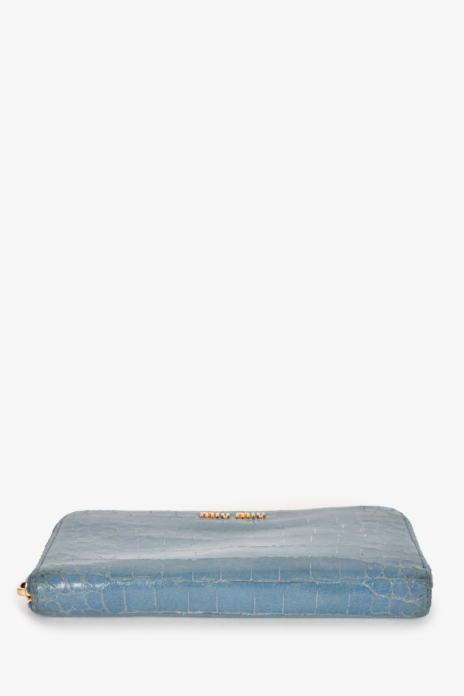 Miu Miu Blue Leather Croc Embossed Zip Wallet (As Is) – Mine & Yours