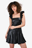 Alice & Olivia Black Faux Leather Ruffle Sleeve Flounce Dress Size XS