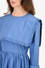 Molly Goddard Blue Cotton Ruffle Square Neck Collar Dress Size 6 UK