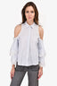 Jonathan Simkhai Blue/White Pinstripe Cut-Out Blouse Est. Size S