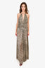 Patbo Brown/Gold with Silver Glitter Printed Long Dress Size M