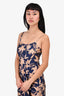 Patbo Navy/Gold Floral Print Raffia Fringed Short Dress Size L