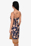 Patbo Navy/Gold Floral Print Raffia Fringed Short Dress Size L