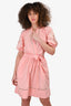 Twinset Pink Cotton Embroidered Puff Sleeve Mini Dress Size XS