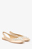 Miu Miu Beige Satin Crystal Embellished Slingback Flats Size 37.5