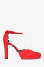 Gucci Red 'Pony Skin' Square Toe Ankle Strap Heels Size 36.5