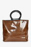 Celine Brown Brown/Black Patent Top Handle Bag