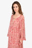 Zimmermann Pink/Red Paisley Silk Bell Sleeve 'Castile' Maxi Dress Size 2