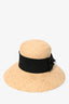 Maison Michel Paris Beige Straw Hat with Black Bow Trim