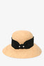 Maison Michel Paris Beige Straw Hat with Black Bow Trim
